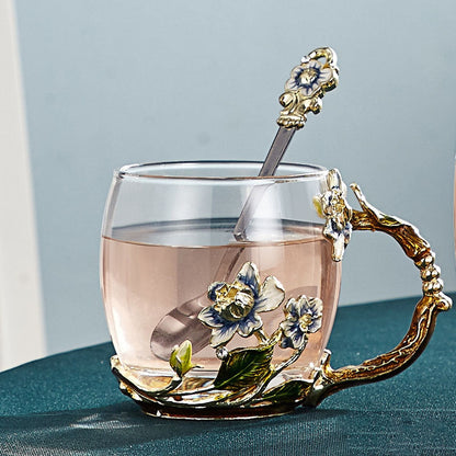 Romantic Enamel Floral Mug for Couples Coffee Tea Gift