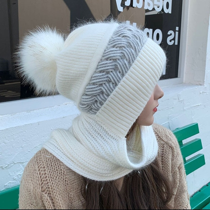 Warm Reversible Wool Scarf Hat Set - Fesara