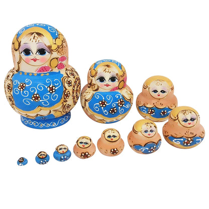 Traditional 10pc Set Wooden Nesting Dolls