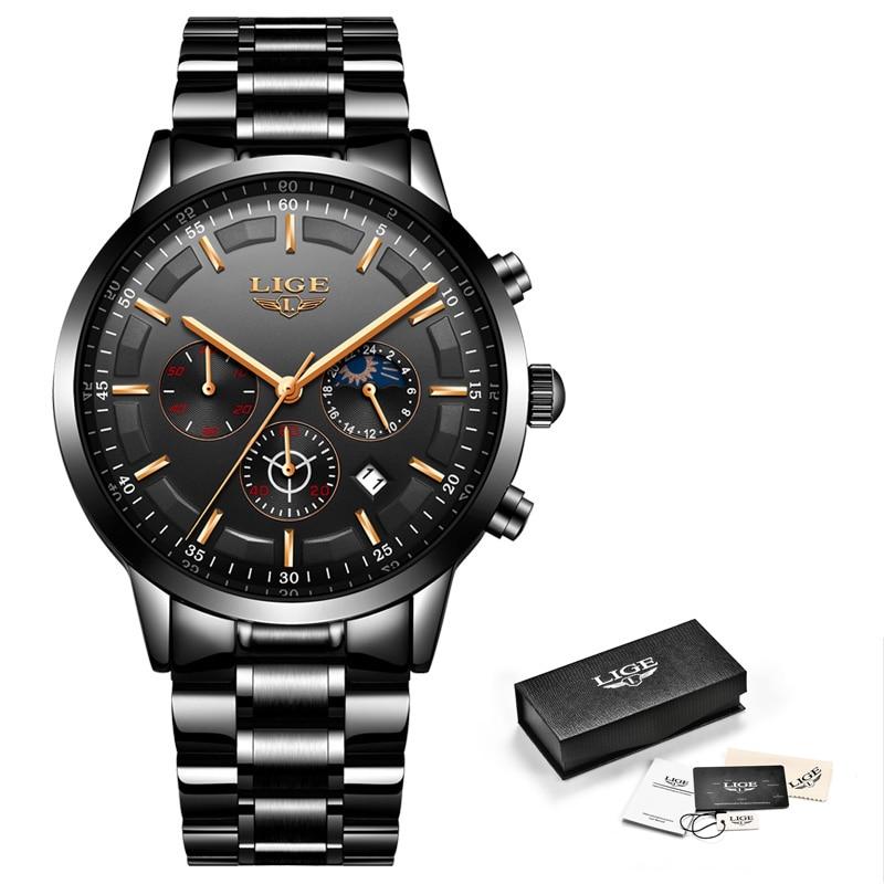 Tough Mens Black Leather Strap Watch - Fesara