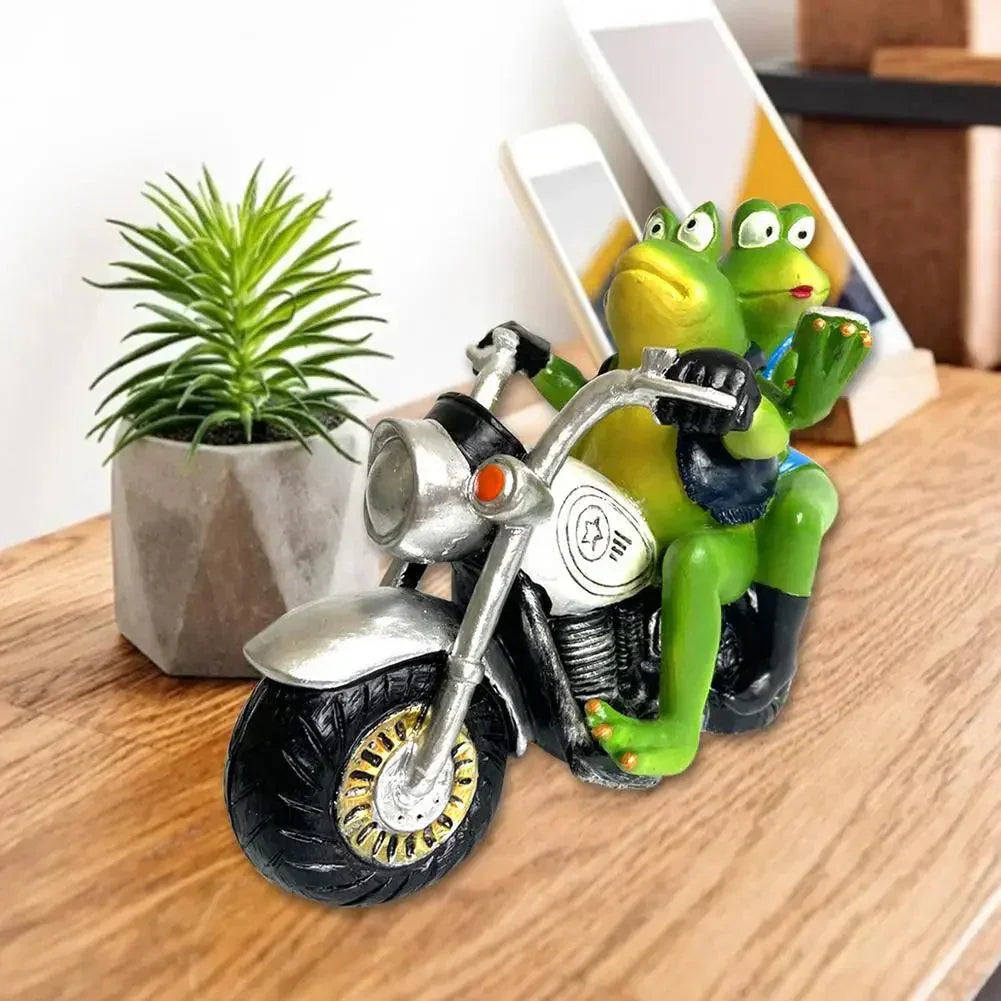 Fun Motorcycle Frog Decor Figurine