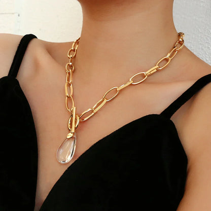 Bold Crystal Drop Circle Pendant Necklace