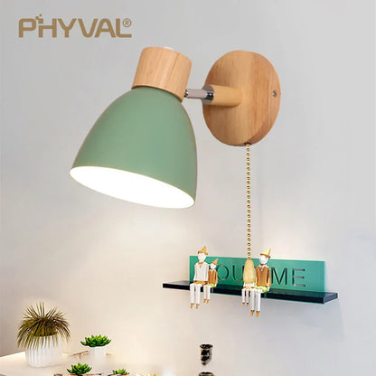Modern Wooden Swing Arm Wall Lamp