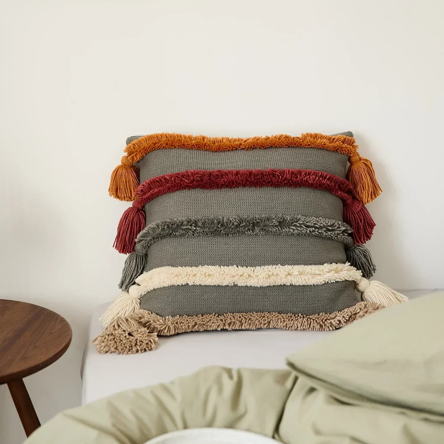 Colorful Striped Fringe Throw Pillow Cover - Fesara