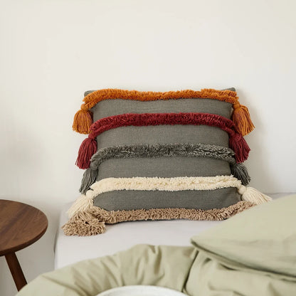 Colorful Striped Fringe Throw Pillow Cover - Fesara