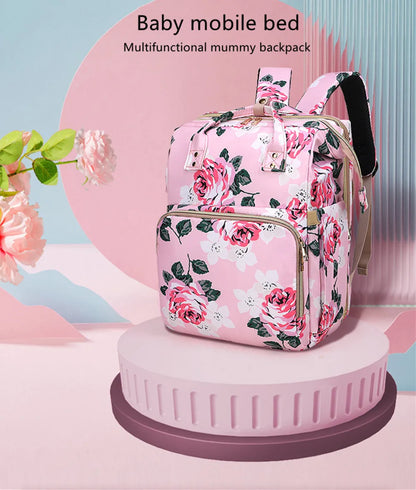 Portable Baby Bag with Floral Netting - Travel Diaper Bag