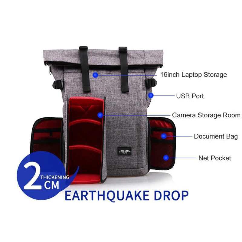 Waterproof Camera Travel Backpack With USB Charger Port