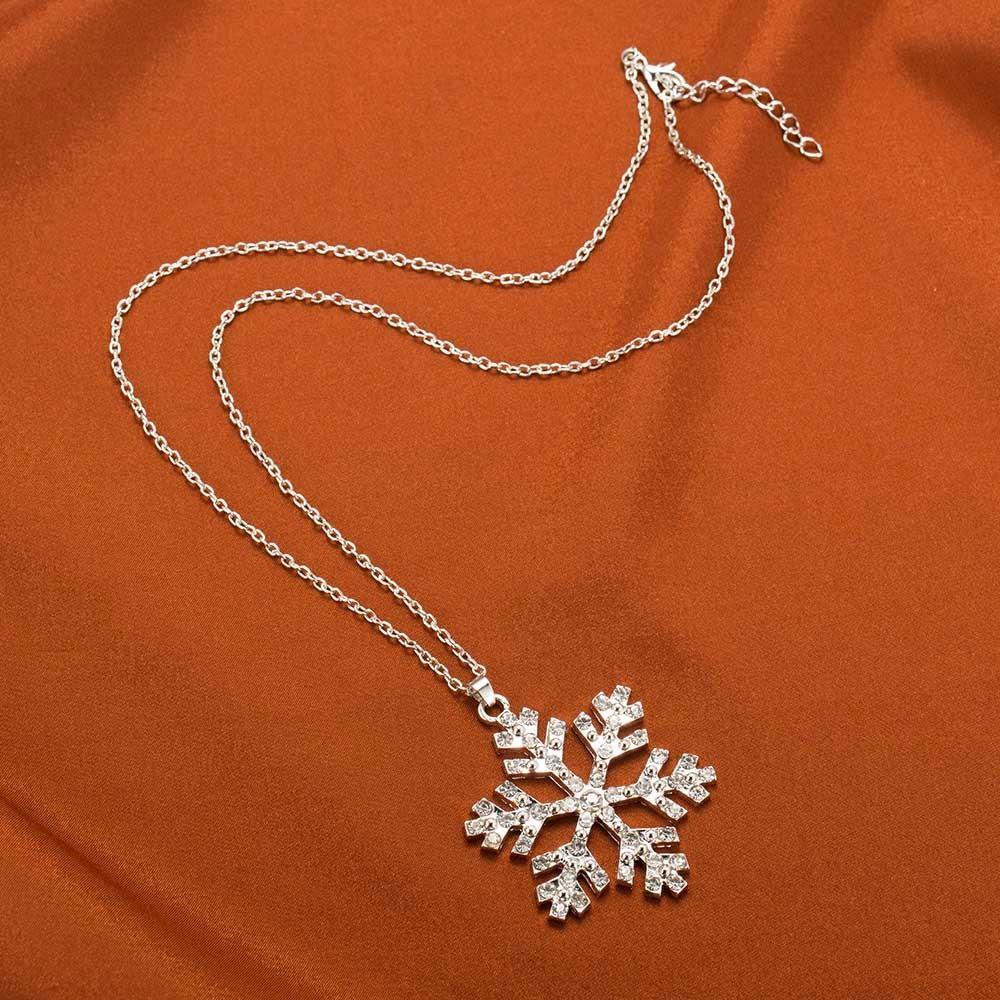 Sparkling Crystal Snowflake Pendant Necklace Chain Long