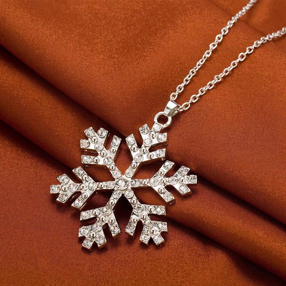 Sparkling Crystal Snowflake Pendant Necklace Chain Long - Fesara