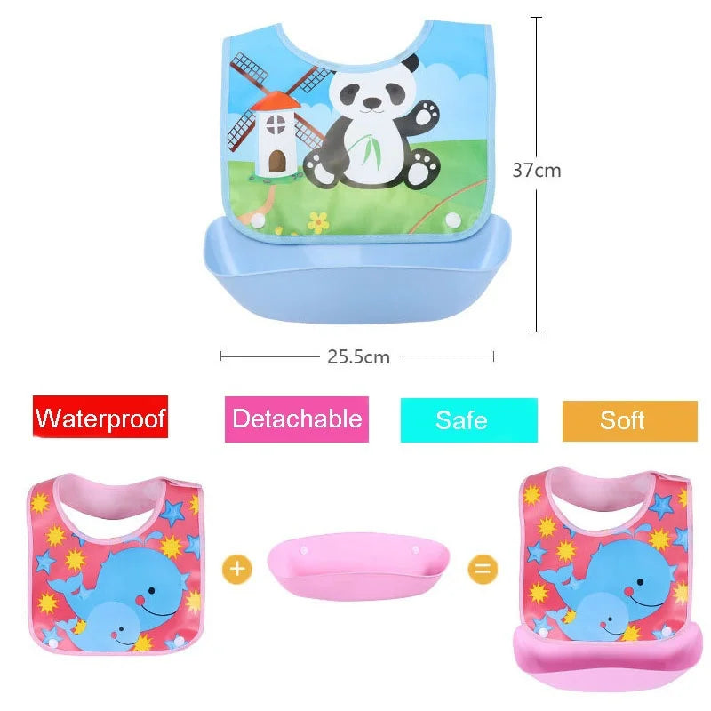 Soft Baby Bib with Crumb Tray - Easy Clean Waterproof Design