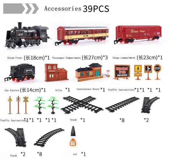 Premium 39-Piece HO Scale Train Set with Smoke & Lights