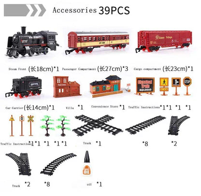 Premium 39-Piece HO Scale Train Set with Smoke & Lights
