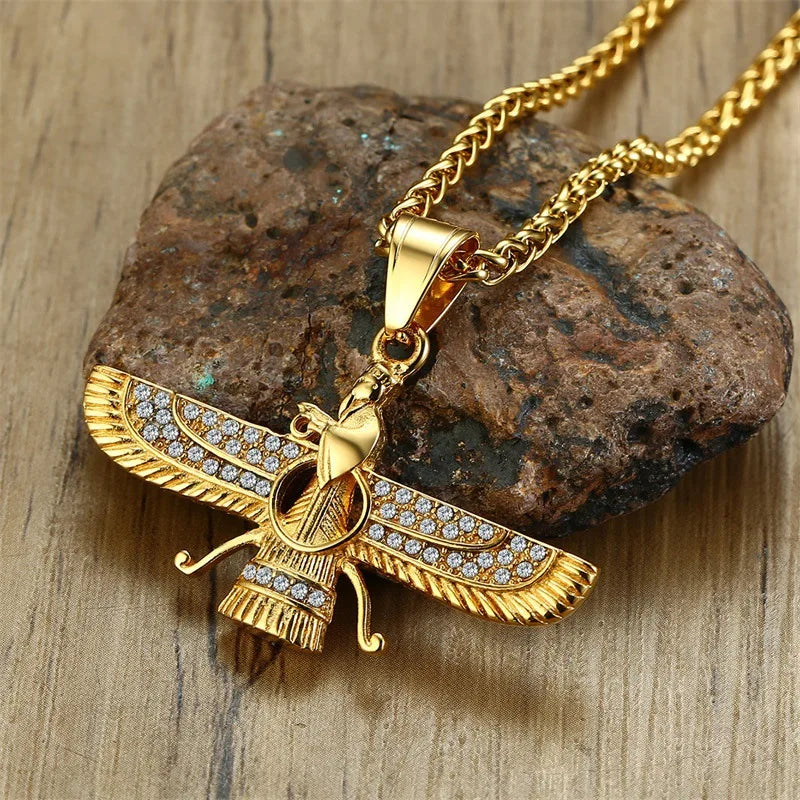 Sparkling Crystal Zoroastrian Pendant Necklace