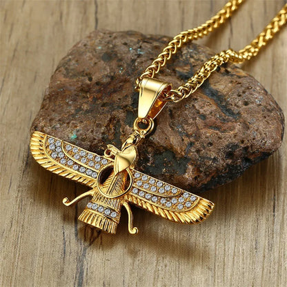 Sparkling Crystal Zoroastrian Pendant Necklace