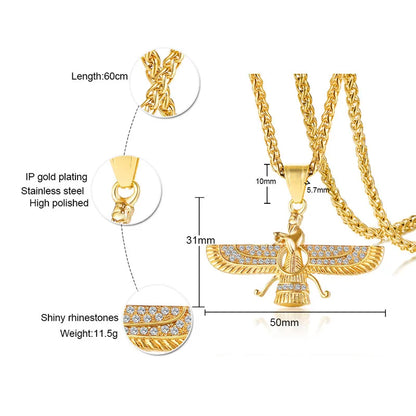 Sparkling Crystal Zoroastrian Pendant Necklace