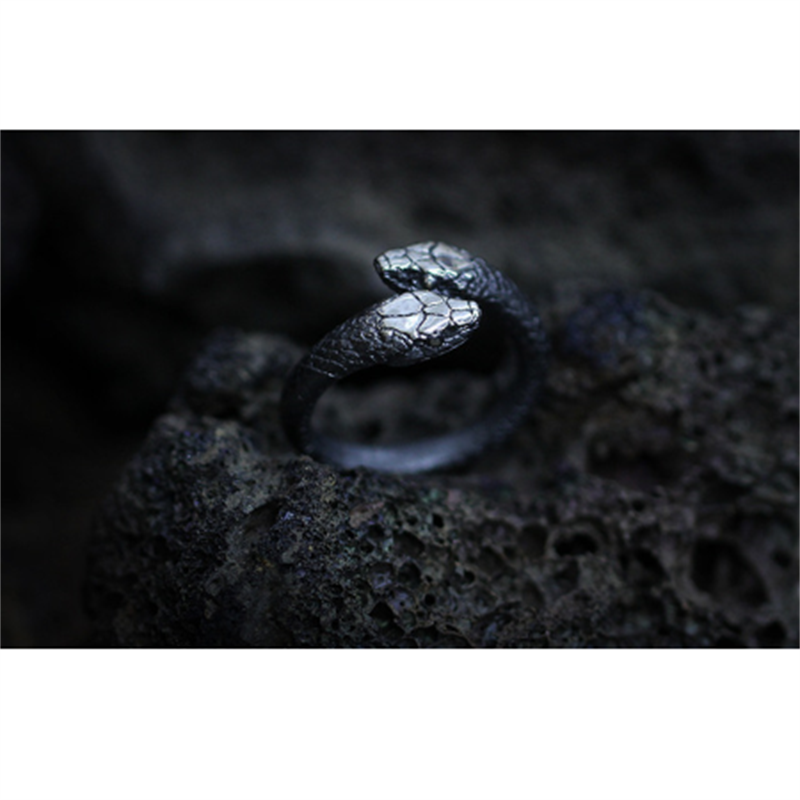 Edgy Black Adjustable Snake Ring