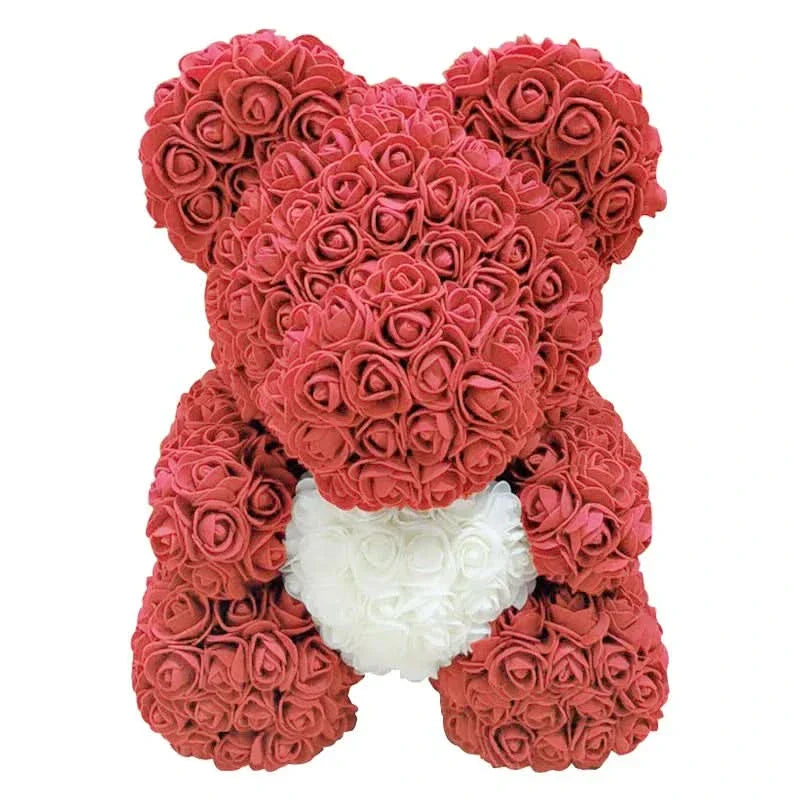Soft Pink Teddy with Artificial Flower Decoration 40cm