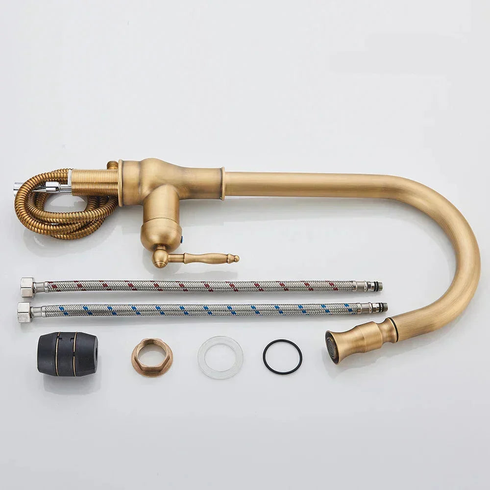 Classic Brass Kitchen Faucet - Traditional Mixer Tap with Swivel Spout