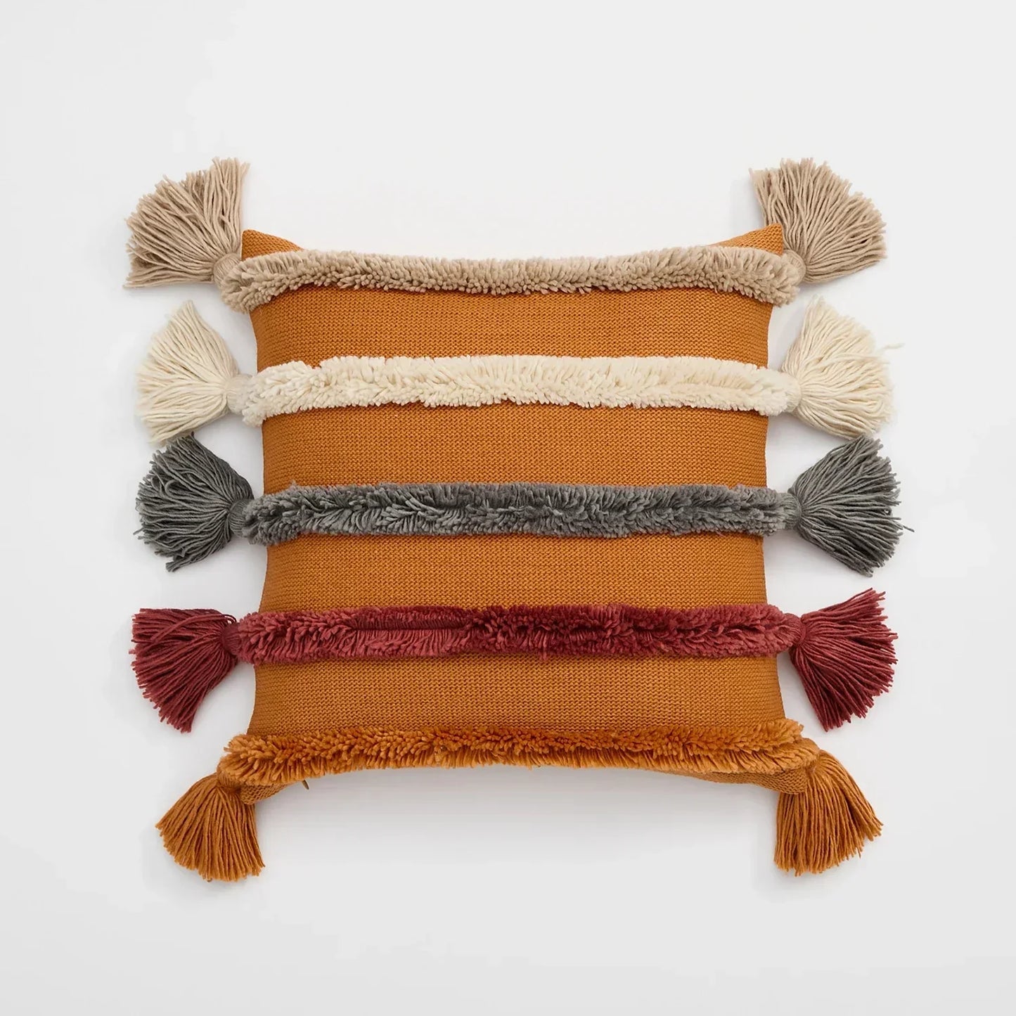 Colorful Striped Fringe Throw Pillow Cover