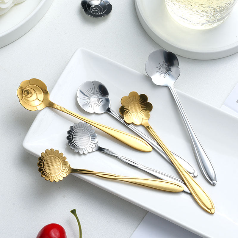 Decorative 8-Piece Teaspoon Set Stainless Steel Floral Design