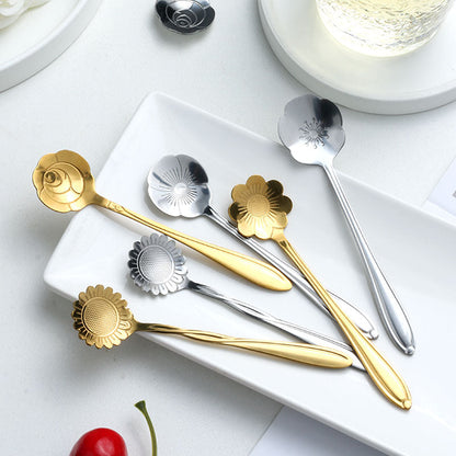 Decorative 8-Piece Teaspoon Set Stainless Steel Floral Design