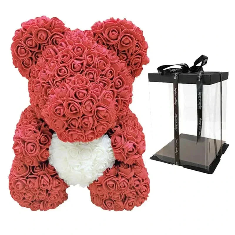 Soft Pink Teddy with Artificial Flower Decoration 40cm