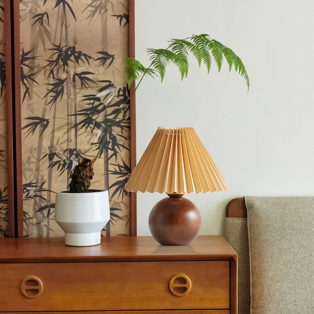 Warm Wooden Table Lamp with Fabric Shade