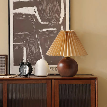 Warm Wooden Table Lamp with Fabric Shade