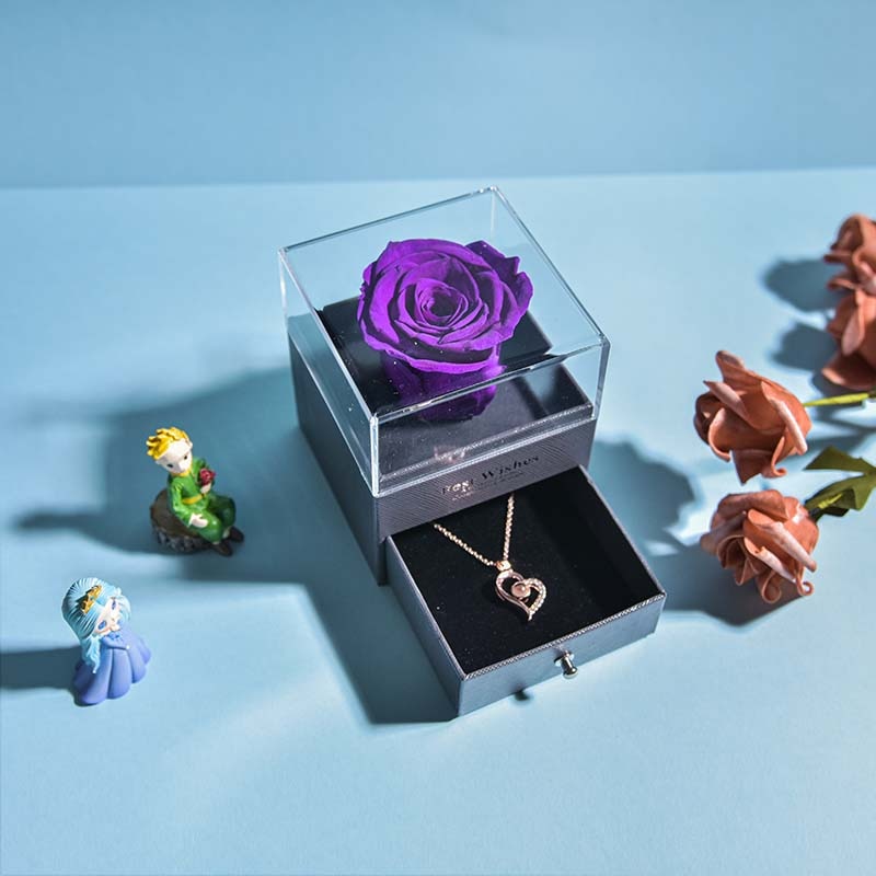 Elegant Fresh Flower Pendant Necklace Gift Box