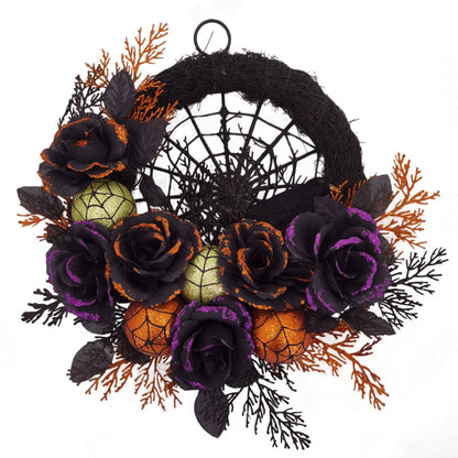 Spooky Black Floral Wreath for Front Door Decor - Fesara