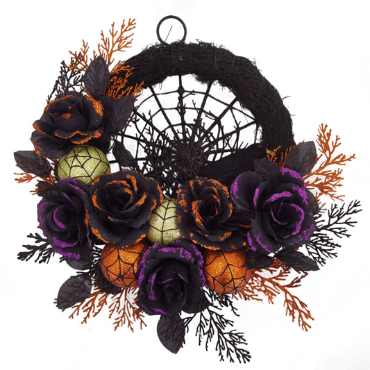Spooky Black Floral Wreath for Front Door Decor - Fesara