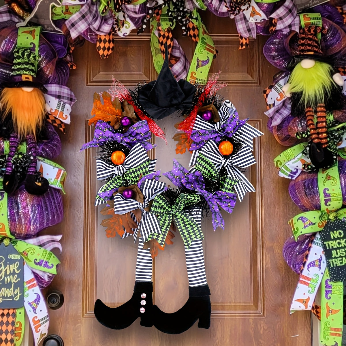 Spooky Witch Leg Halloween Wreath for Front Door - Fesara