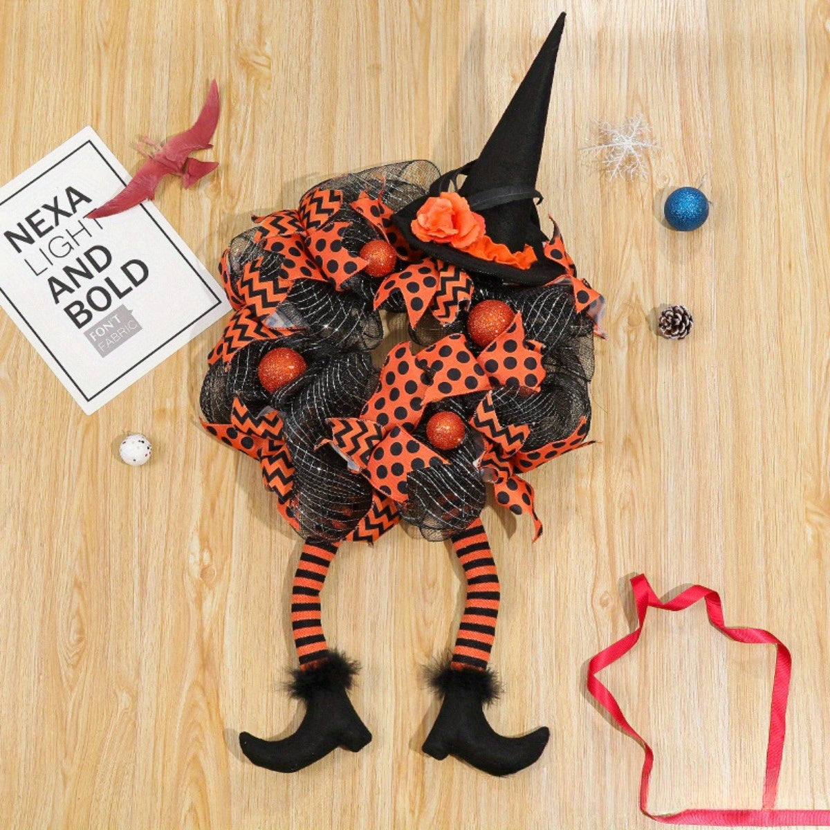 Halloween Witch Mesh Wreath – Whimsical Front Door Wreath for Spooky Season Decor 3