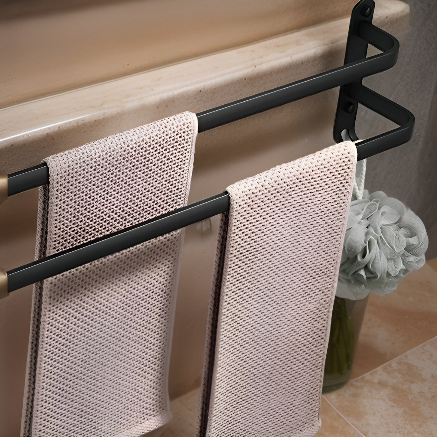 Easy Install Wall Mount Towel Rack - Black Aluminium Holder