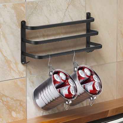 Easy Install Wall Mount Towel Rack - Black Aluminium Holder