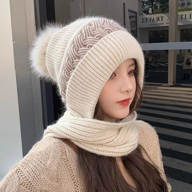 Warm Reversible Wool Scarf Hat Set