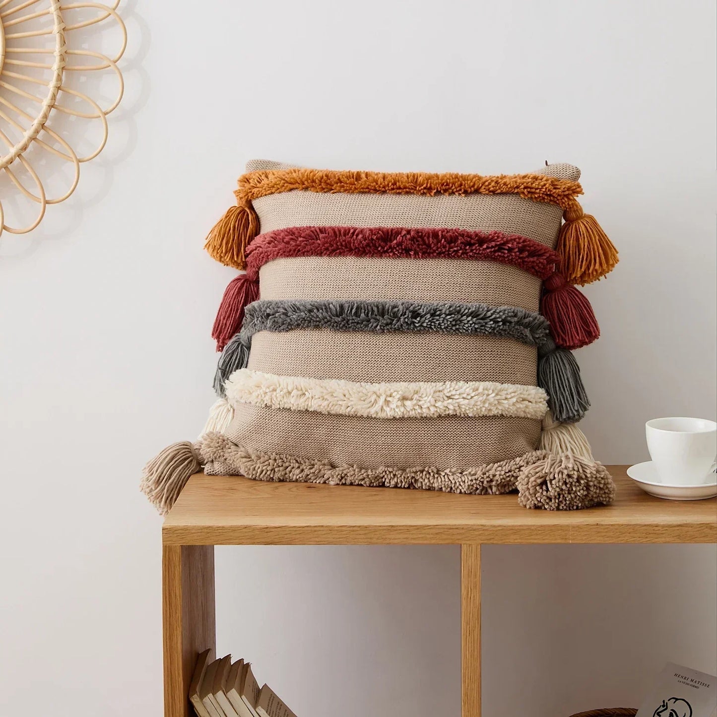 Colorful Striped Fringe Throw Pillow Cover