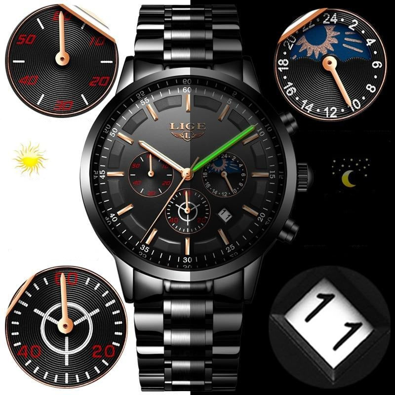 Tough Mens Black Leather Strap Watch