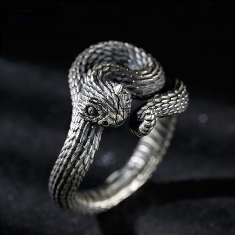 Edgy Black Adjustable Snake Ring