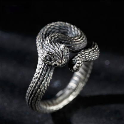Edgy Black Adjustable Snake Ring