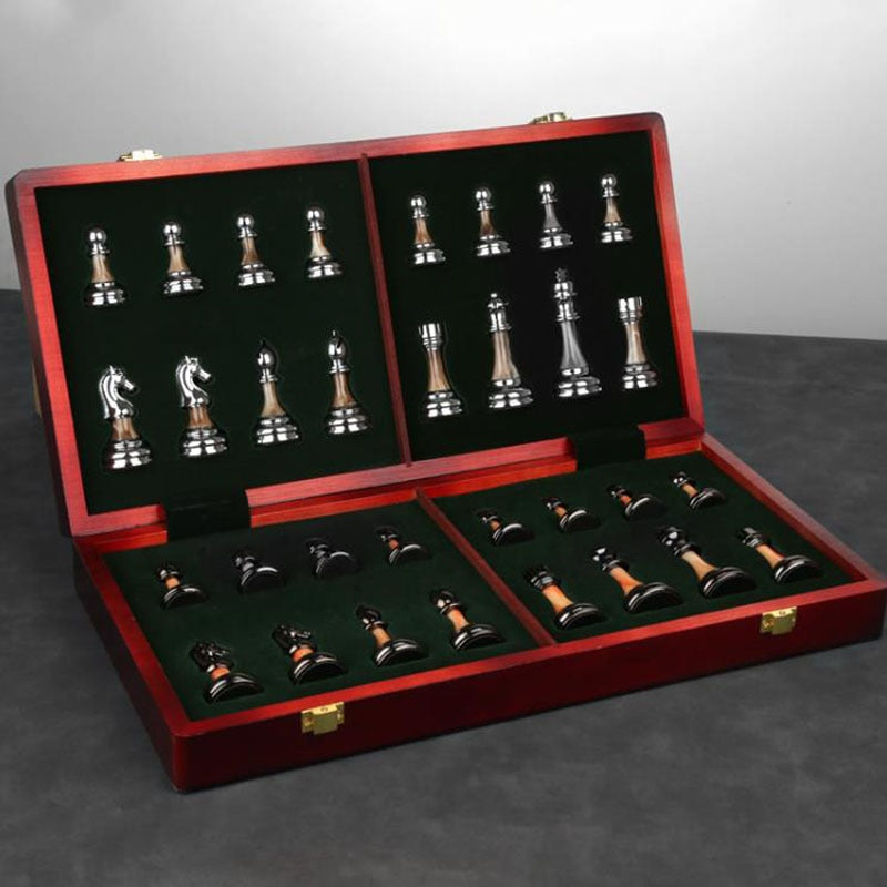 High Quality Wooden Chess Set with Large Metal Pieces