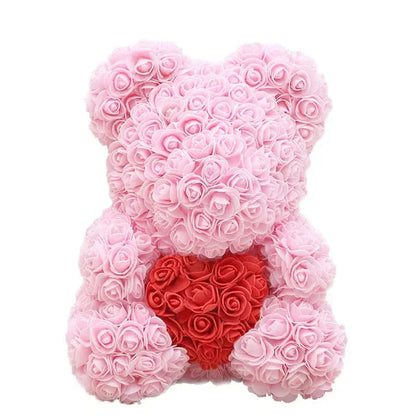 Soft Pink Teddy with Artificial Flower Decoration 40cm
