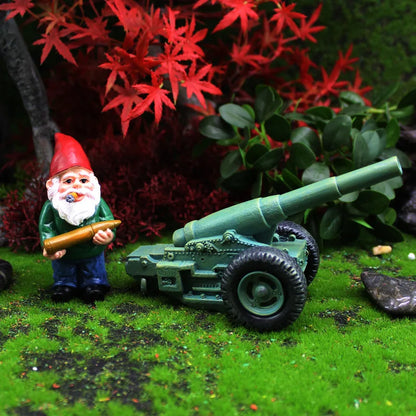 Cute Mini Garden Gnome Figurine Set with Cannon