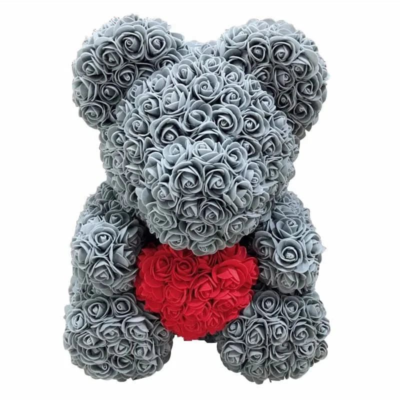 Soft Pink Teddy with Artificial Flower Decoration 40cm