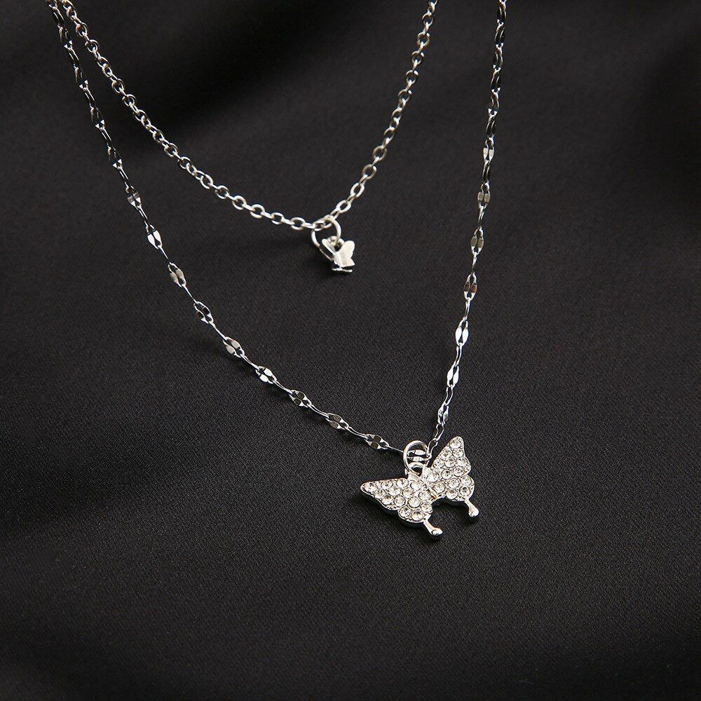Delicate Feather Double Layer Silver Necklace