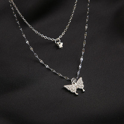 Delicate Feather Double Layer Silver Necklace