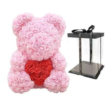 Soft Pink Teddy with Artificial Flower Decoration 40cm