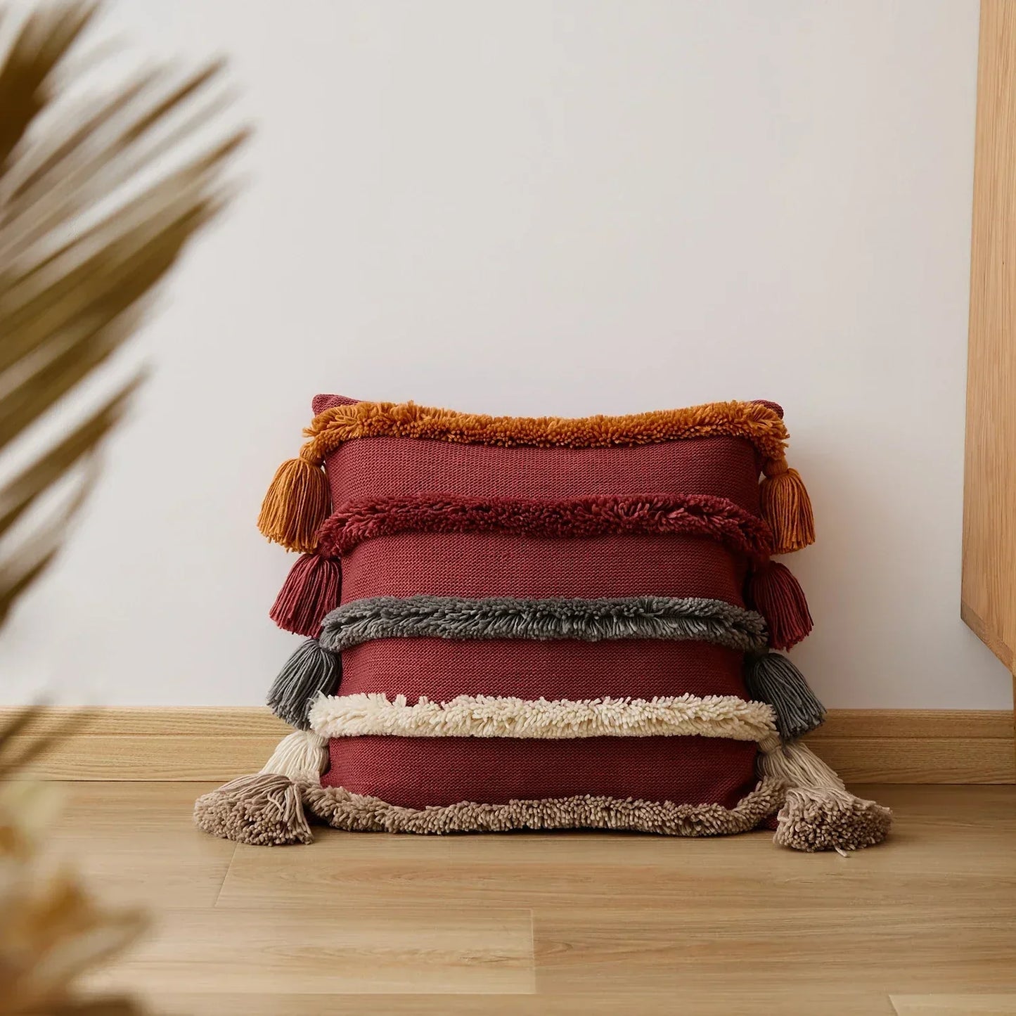 Colorful Striped Fringe Throw Pillow Cover