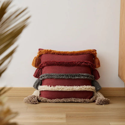 Colorful Striped Fringe Throw Pillow Cover