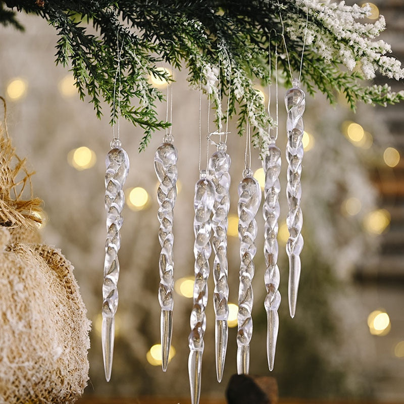 Christmas Tree Decorations 12Pc Artificial Icicle Set - Fesara